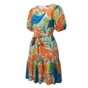 Flying Tomato 1X Tropical Print Mini Dress Puff Sleeve Tie Waist Boho Resortwear